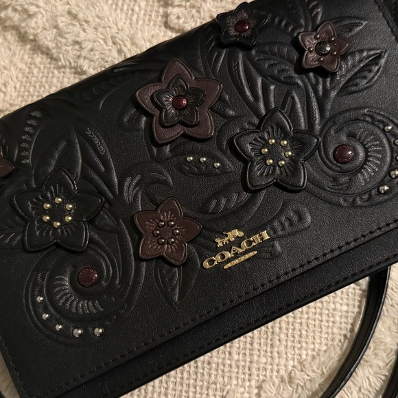 Coach Handbags - Coach F38636 Hayden Foldover Black Floral Tooling crossbody/clutch